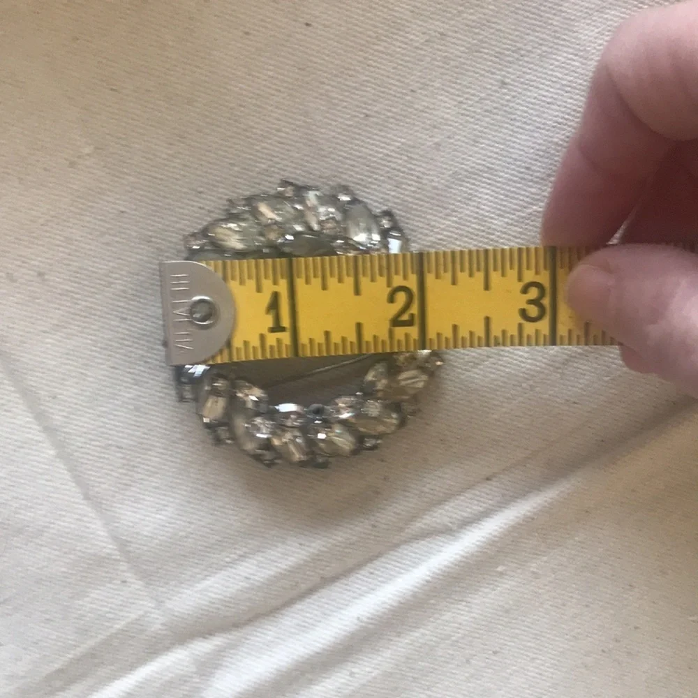Vintage Rhinestone Christmas Wreath Brooch Clear Navette Stones  2 1/4” diameter